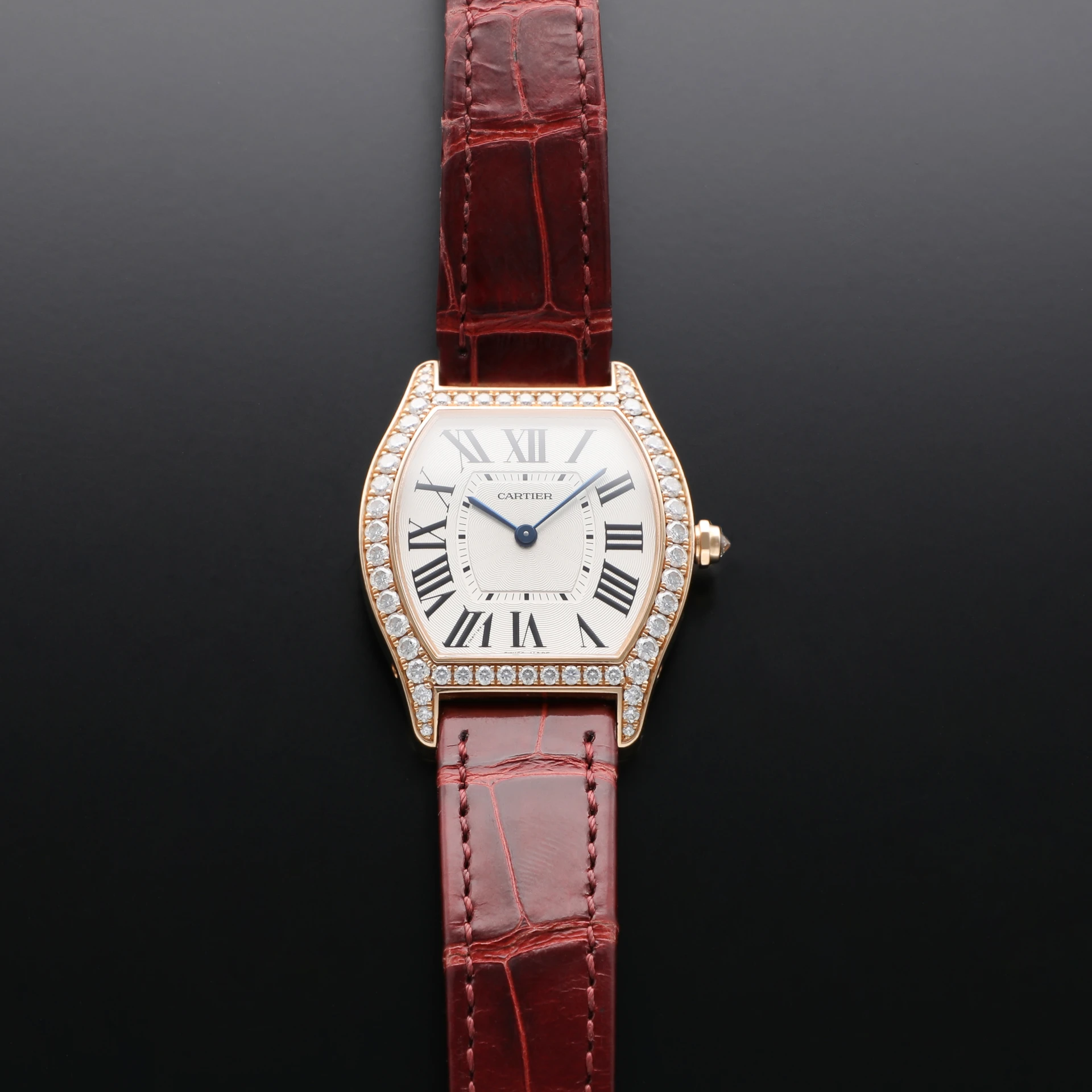 2020 Cartier Tortue Medium Rose Gold / Diamond-Set / Silvered / Roman / Strap WA501008