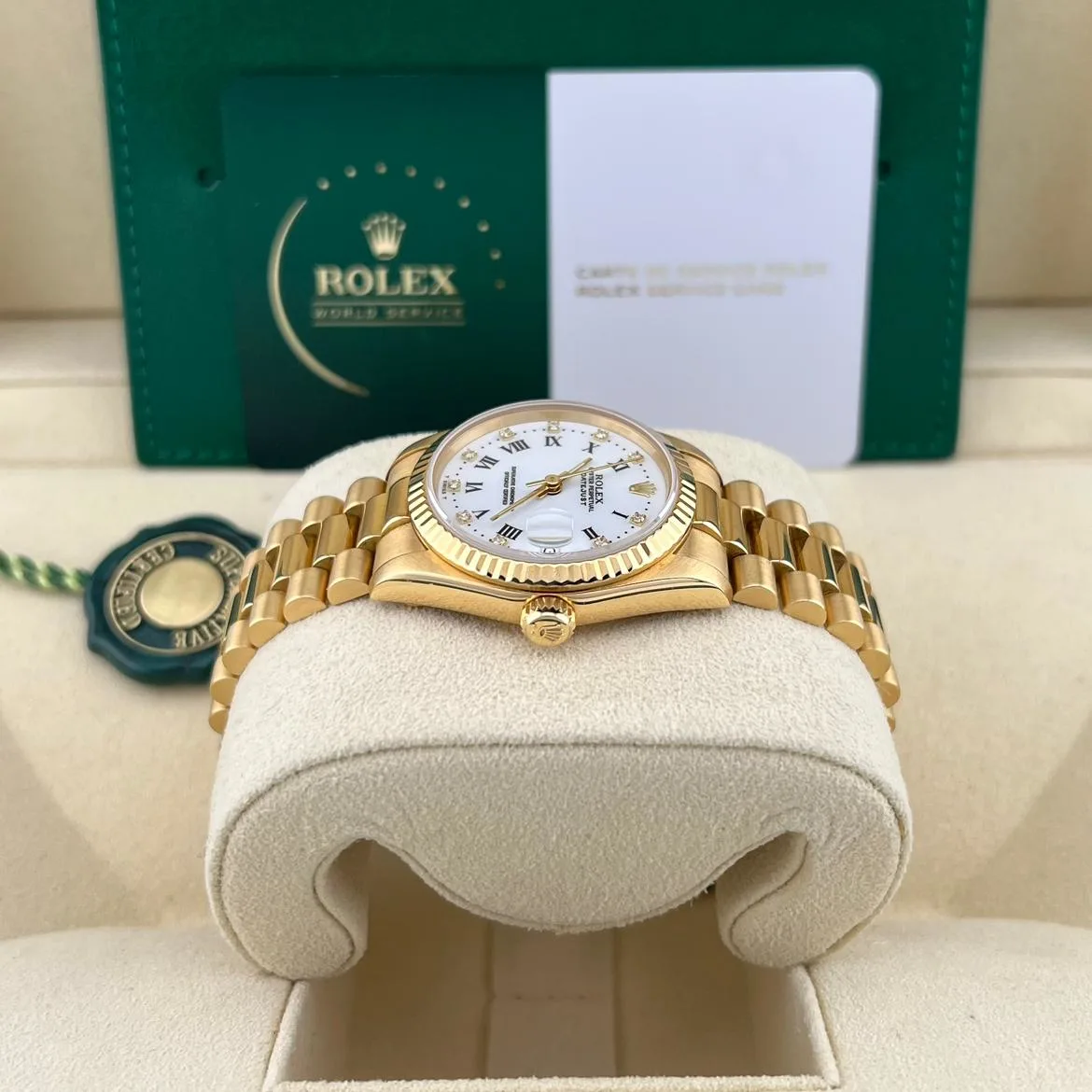 1990 Rolex Datejust 31 Yellow Gold / Fluted / White / Roman Diamond-Set / President 68278 Listing Image 3