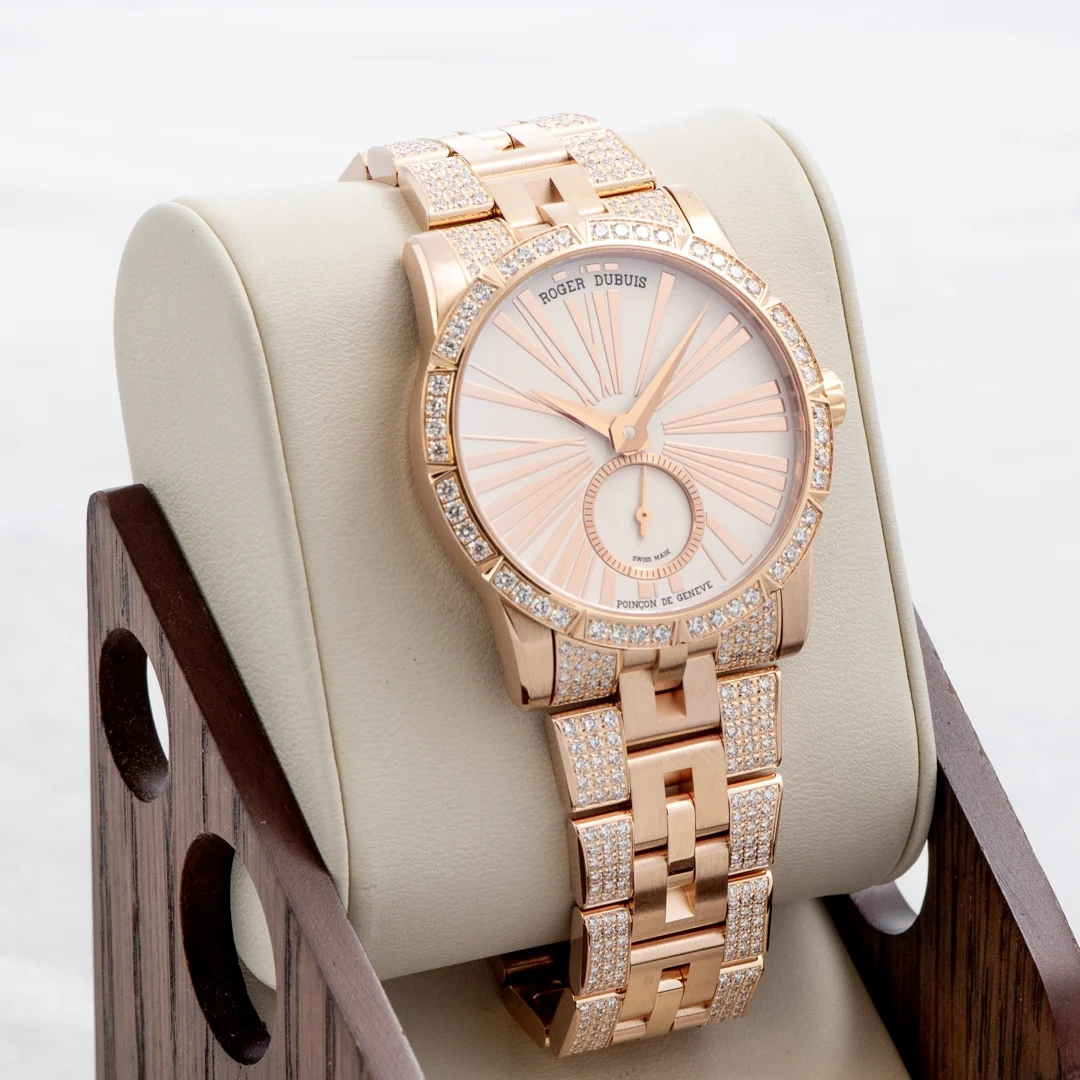 2025 Roger Dubuis Excalibur 36 Rose Gold / Diamond-Set / White / Roman / Bracelet RDDBEX0381