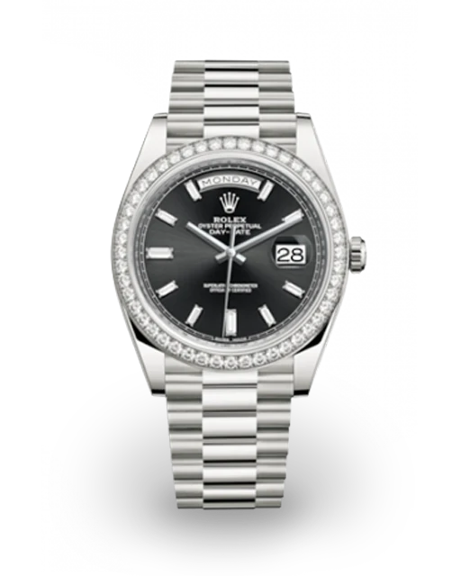 Rolex Day-Date 40 White Gold / Diamond-Set / Black / Baguette Diamond-Set 228349RBR-0003  Model Image