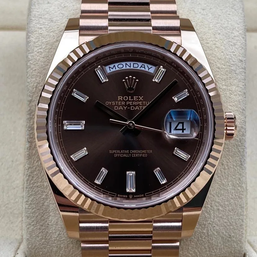 2022 Rolex Day-Date 40 Rose Gold / Fluted / Chocolate / Baguette-Diamond Set 228235-0003 Listing Image 1