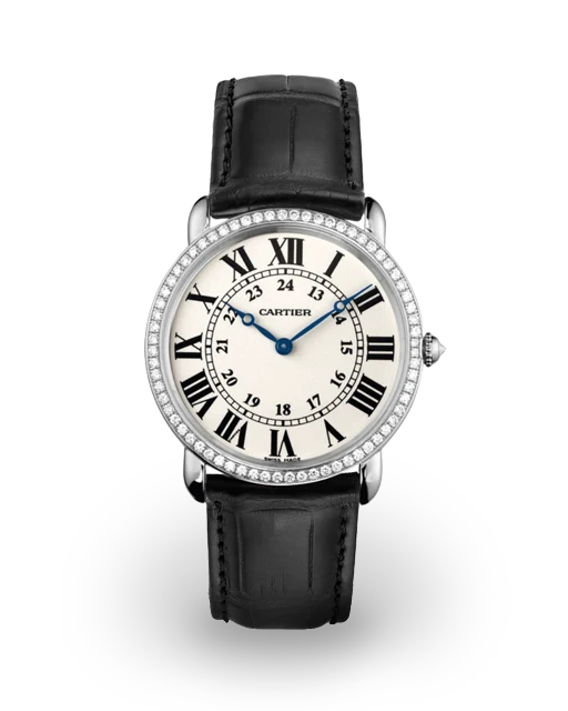 Cartier Ronde Louis 36 White Gold / Diamond-Set / Silvered / Roman / Strap WR000551  Model Image