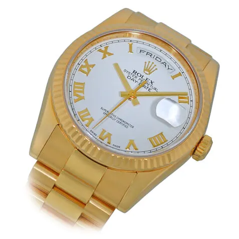 Rolex Day-Date 36 Yellow Gold / Fluted / White / Roman / President 118238-0122 Listing Image 2