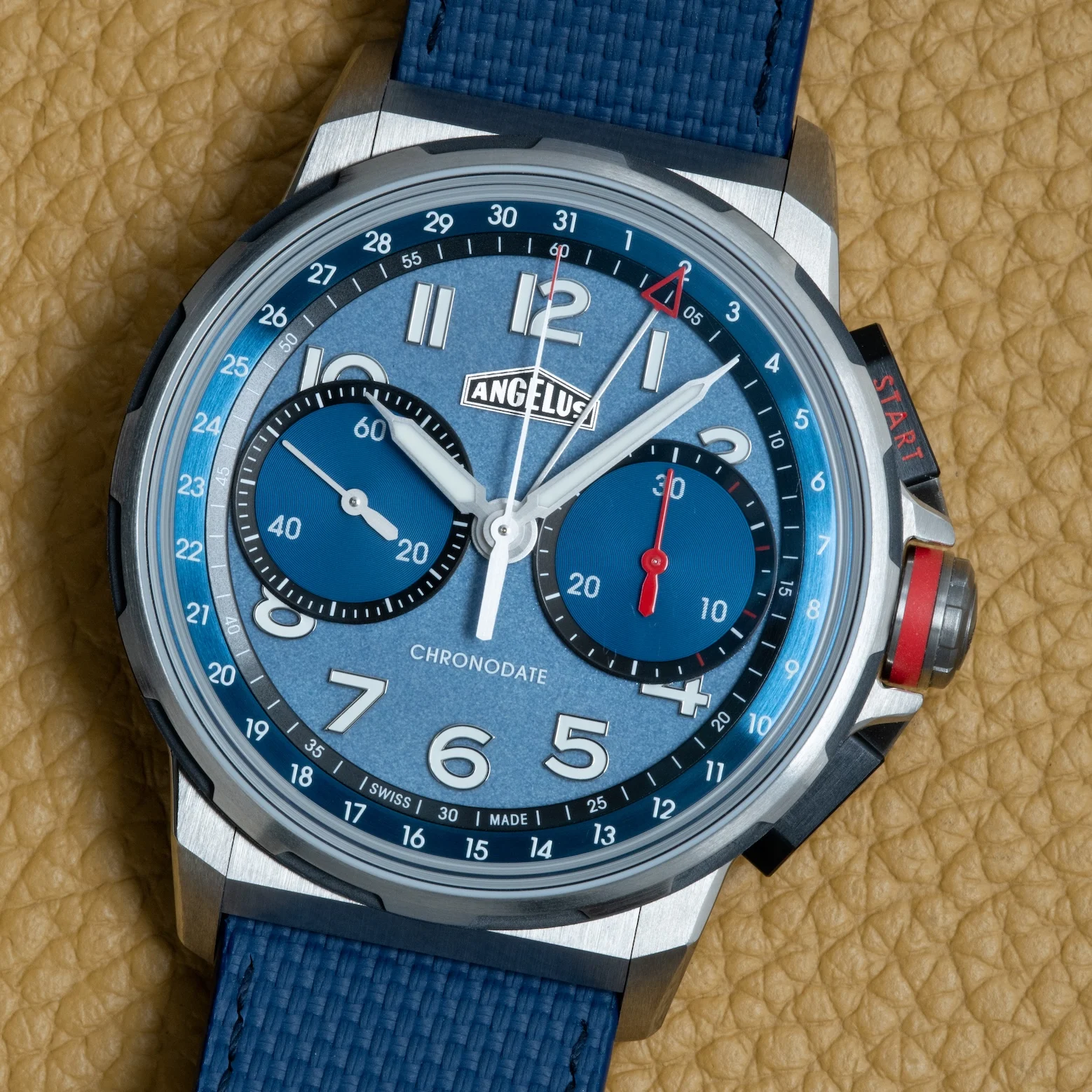 2025 Angelus Chronodate Titanium Blue 42.5 Titanium / Blue / Arabic / Strap - Limited to 25 Pieces 0CDZF.U01A.K009H