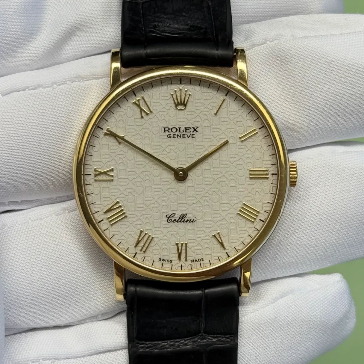 1994 Rolex Cellini 32 Yellow Gold / White Jubilee-Motif / Roman / Strap 5112