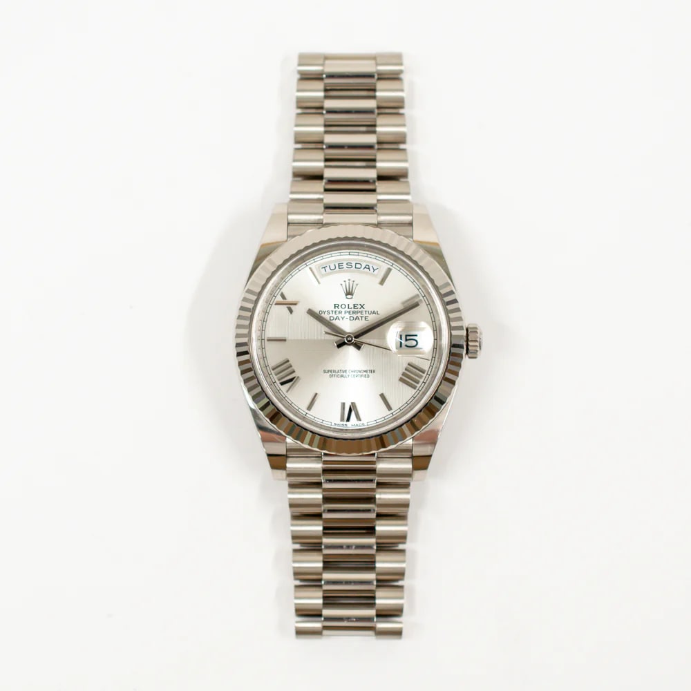 order Q♡ Rolex Day-Date 228396TBR 40MM Silver Mother Of Pearl Factory
