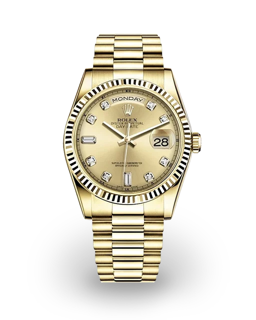 Rolex Day-Date 36 Yellow Gold / Fluted / Champagne / Diamond-Set / President 118238  Model Image