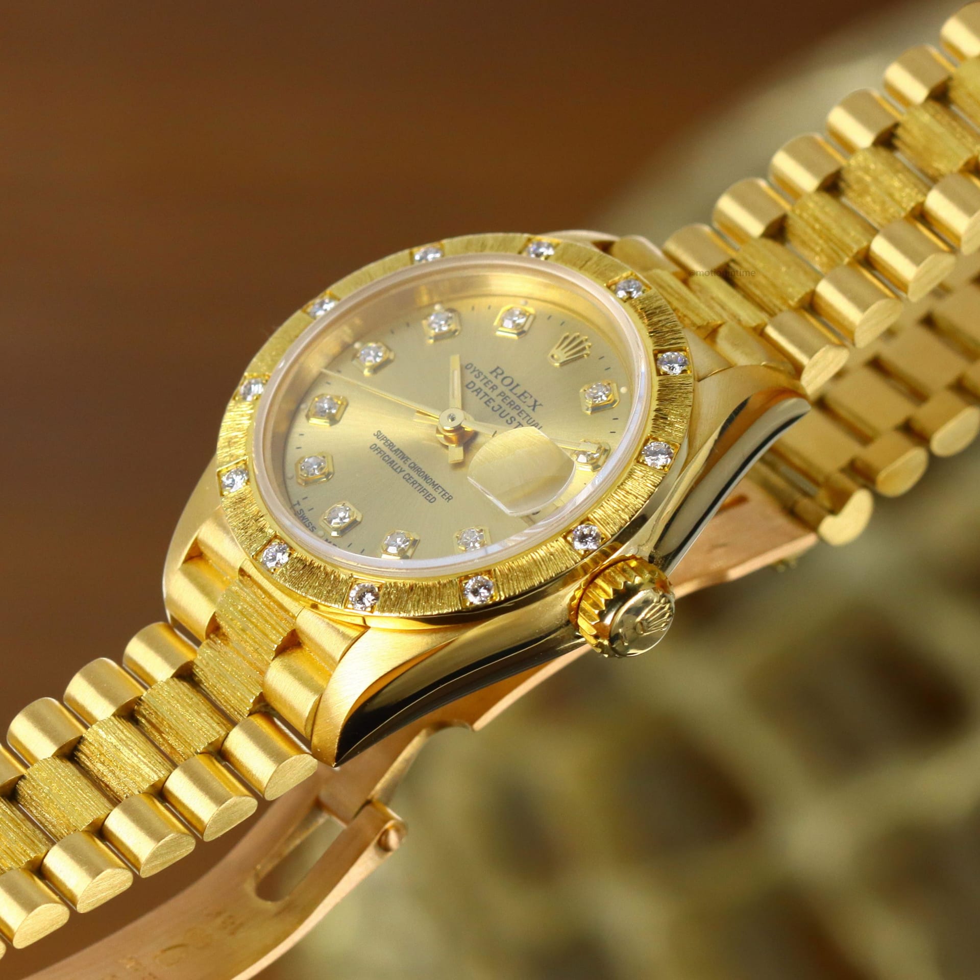 Rolex Datejust 26 Yellow Gold / Bark Diamond-Set / Champagne