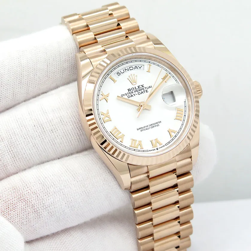 Rolex Day-Date 36 Rose Gold / Fluted / White / Roman / President 128235-0052 Listing Image 1