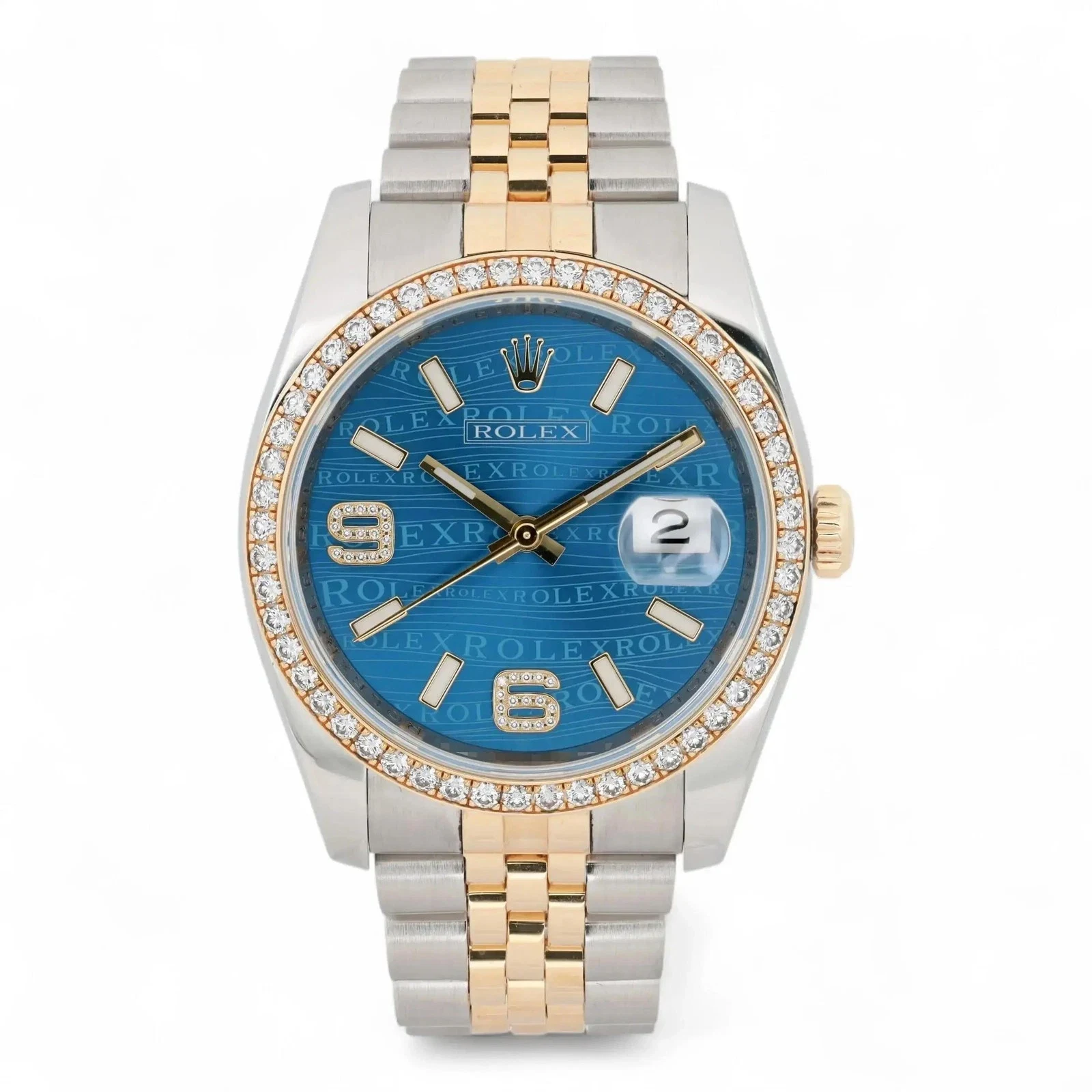 2012 Rolex Datejust 36 Two-Tone / Diamond-Set / Blue / Wave-Motif / Diamond-Set / Jubilee 116243-0016