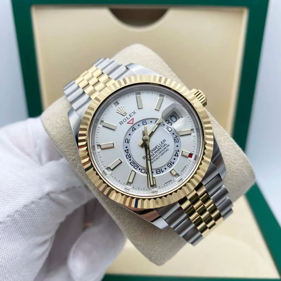 Rolex sky dweller outlet two tone white dial