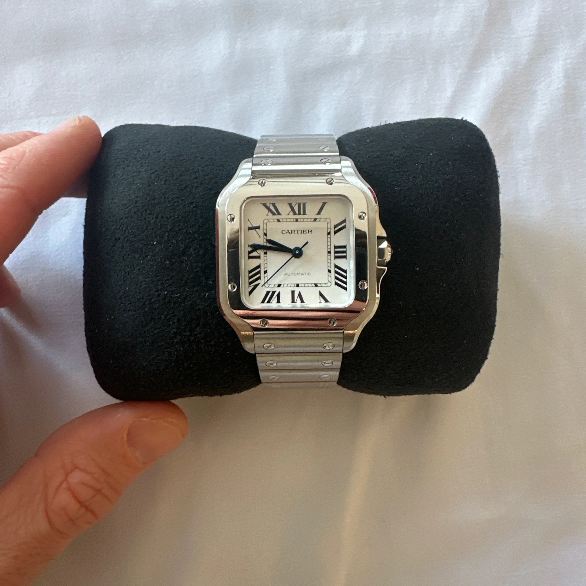 2025 Cartier Santos de Cartier Medium Steel / Silvered / Roman / Bracelet WSSA0029