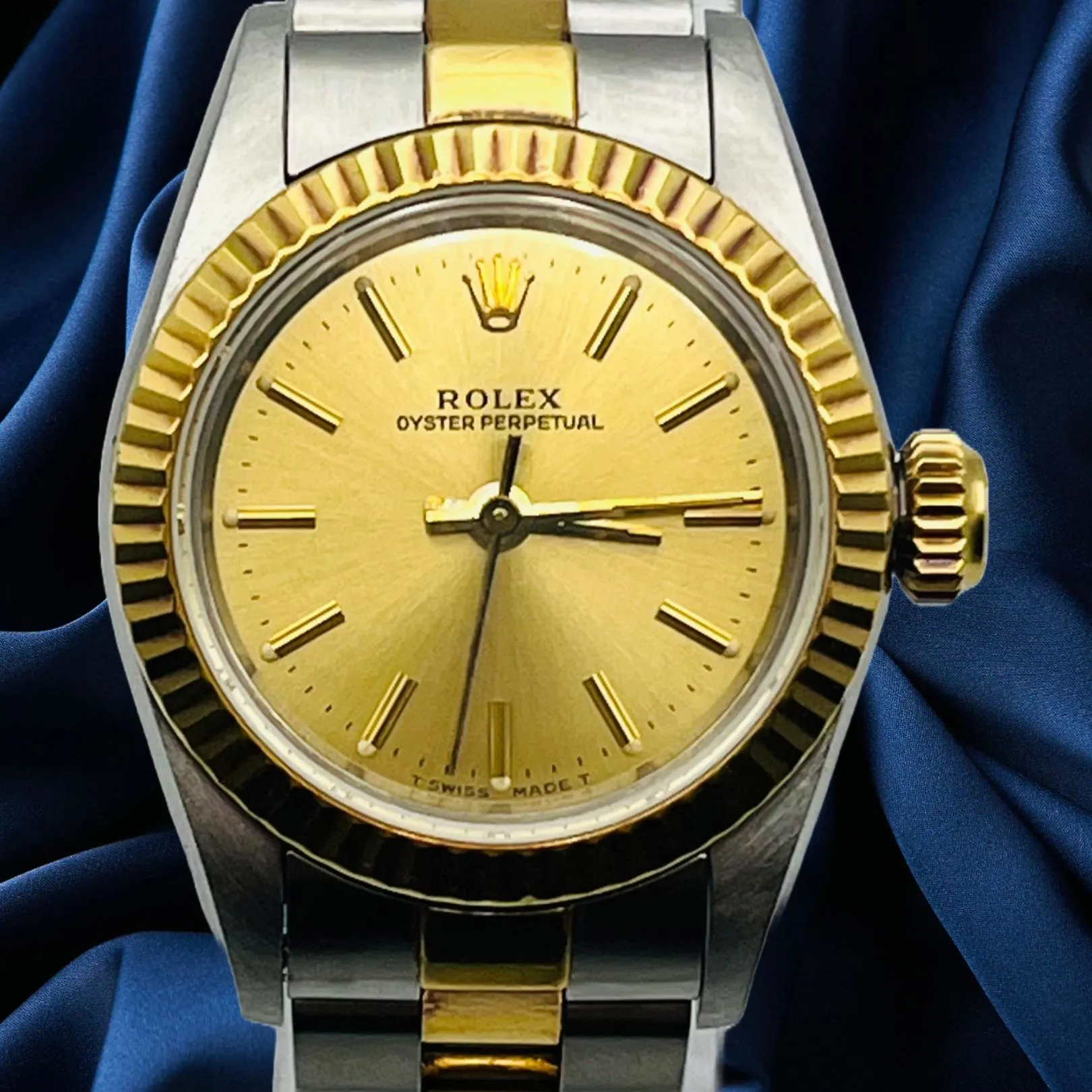 1989 Rolex Oyster Perpetual 26 Two Tone Fluted Champagne Oyster 67193