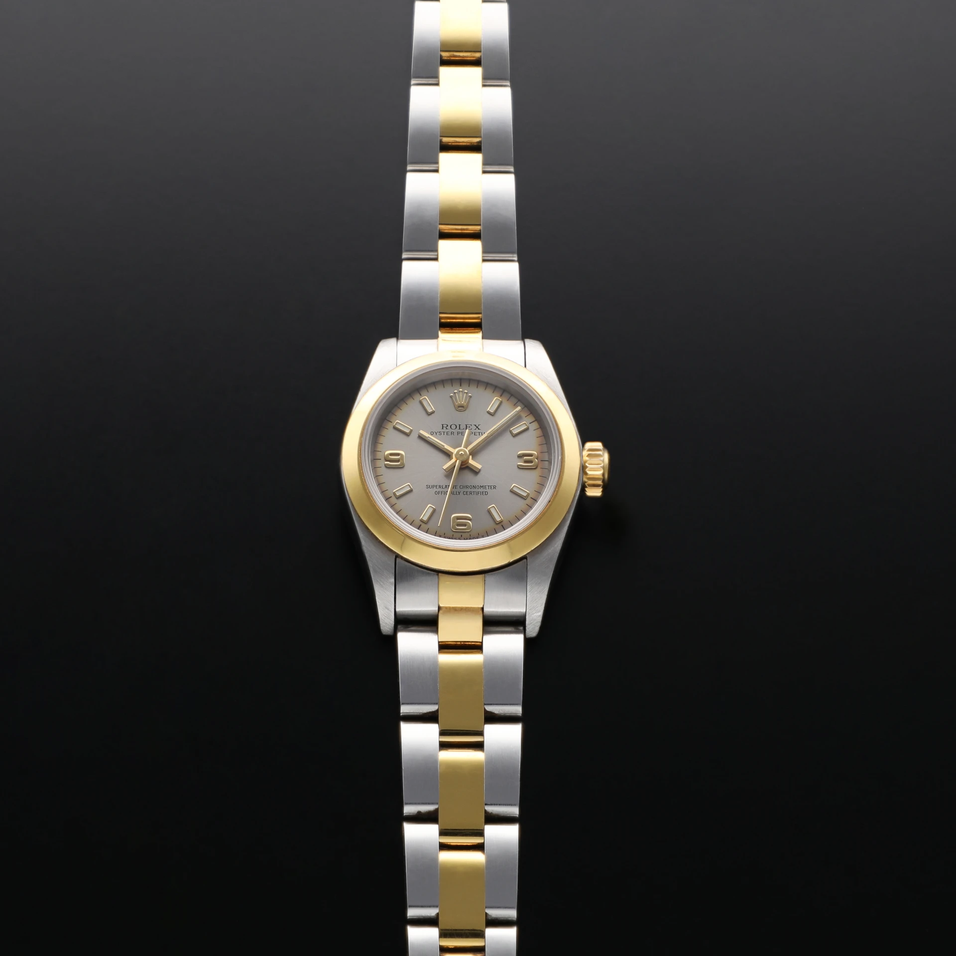 1999 Rolex Oyster Perpetual 26 Two-Tone / Smooth / Slate / Arabic / Oyster 67183