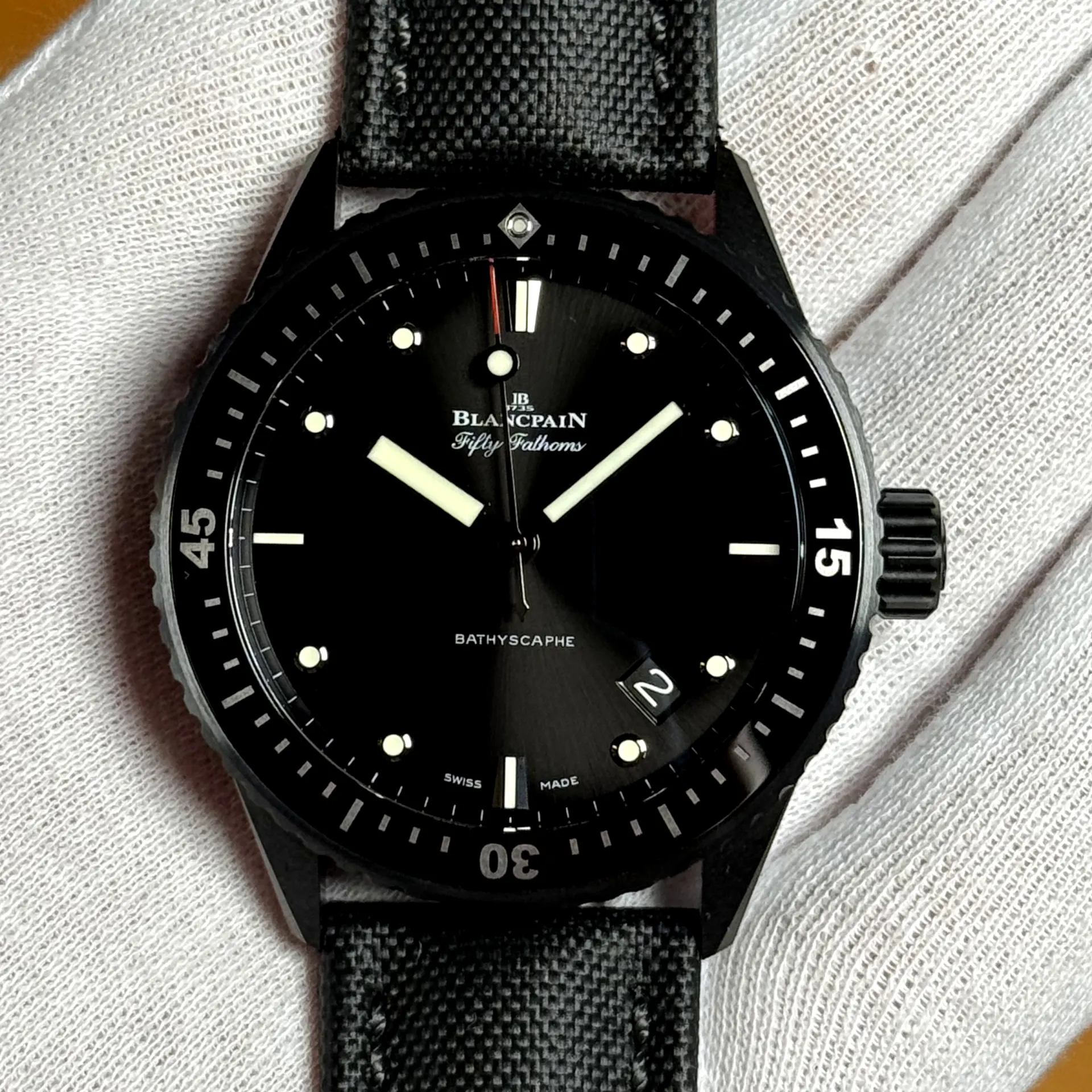 2024 Blancpain Fifty Fathoms Bathyscaphe Ceramic / Black / Canvas 5000-0130-B52A