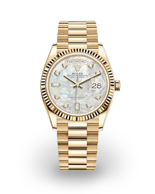 Rolex Day-Date 36 Yellow Gold / Fluted / MOP / Baguette-Diamond 128238-0011  Model Image