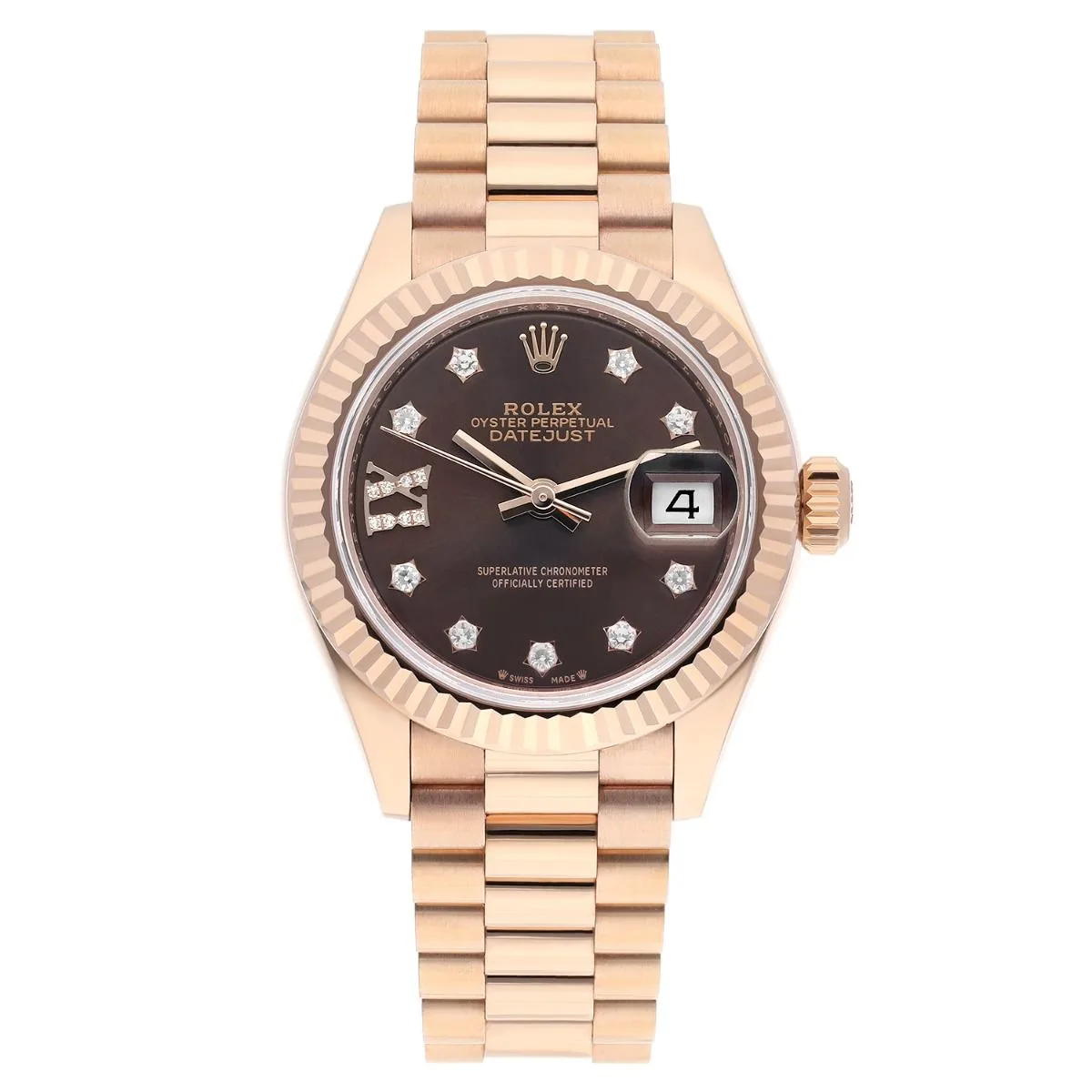 Rolex Lady-Datejust 28 Rose Gold / Fluted  / Chocolate / Diamond-Set / President 279175-0002 Listing Image