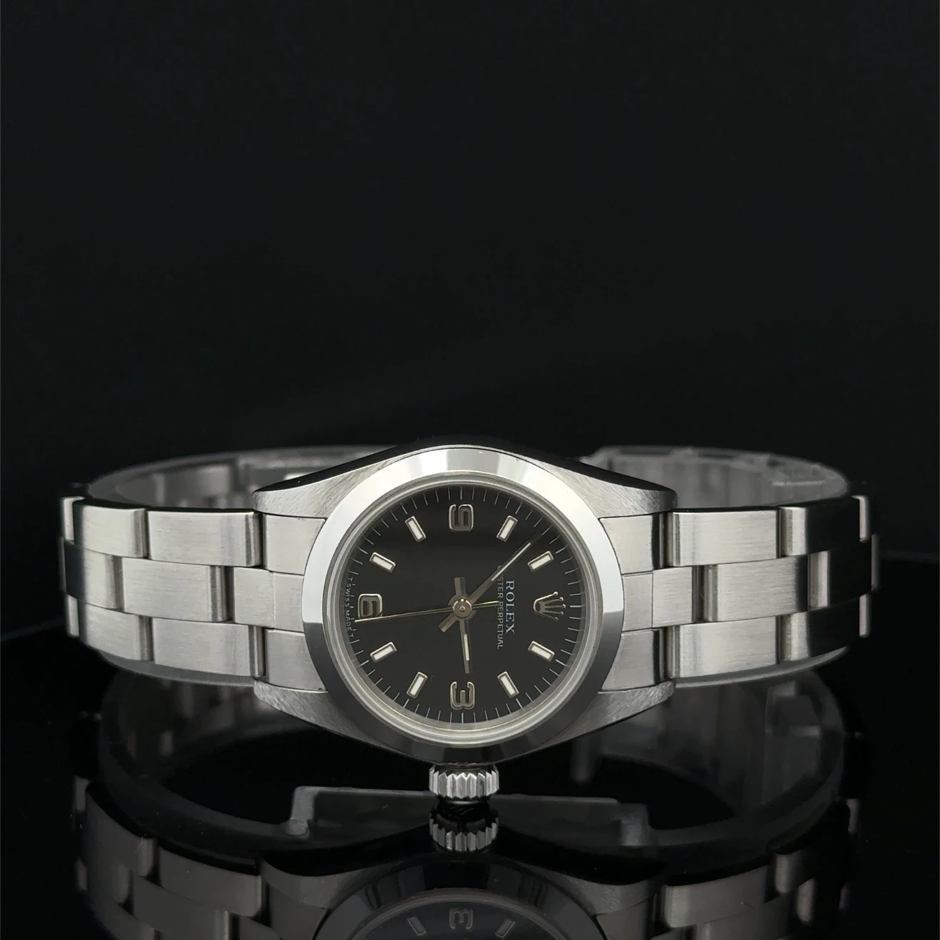 1998 Rolex Oyster Perpetual 26 Steel / Smooth / Black / Arabic / Oyster 67180