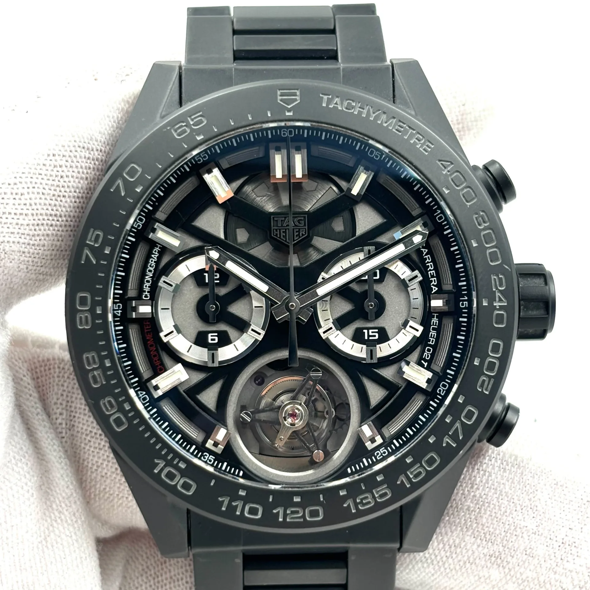 2019 Tag Heuer Carrera Calibre Heuer 02T 45 Chronograph Tourbillon Ceramic / Bracelet CAR5A90.BH0742